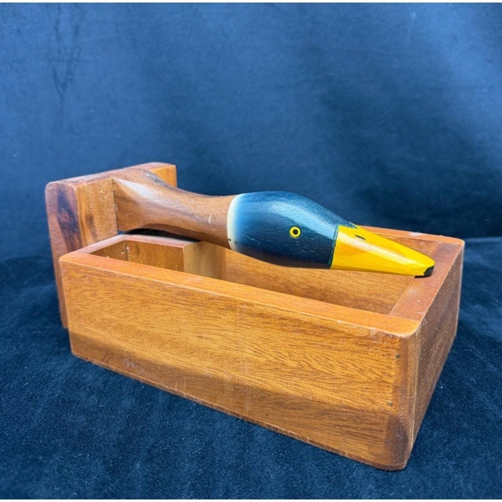 Vintage Wooden Mallard Duck Nutcracker Rustic Box Cabin Core Hunting Camp Granny